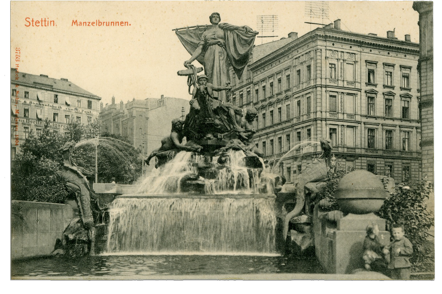 Der Manzelbrunnen in Stettin 1903. Foto: Brück & Sohn Kunstverlag, wikimedia commons
